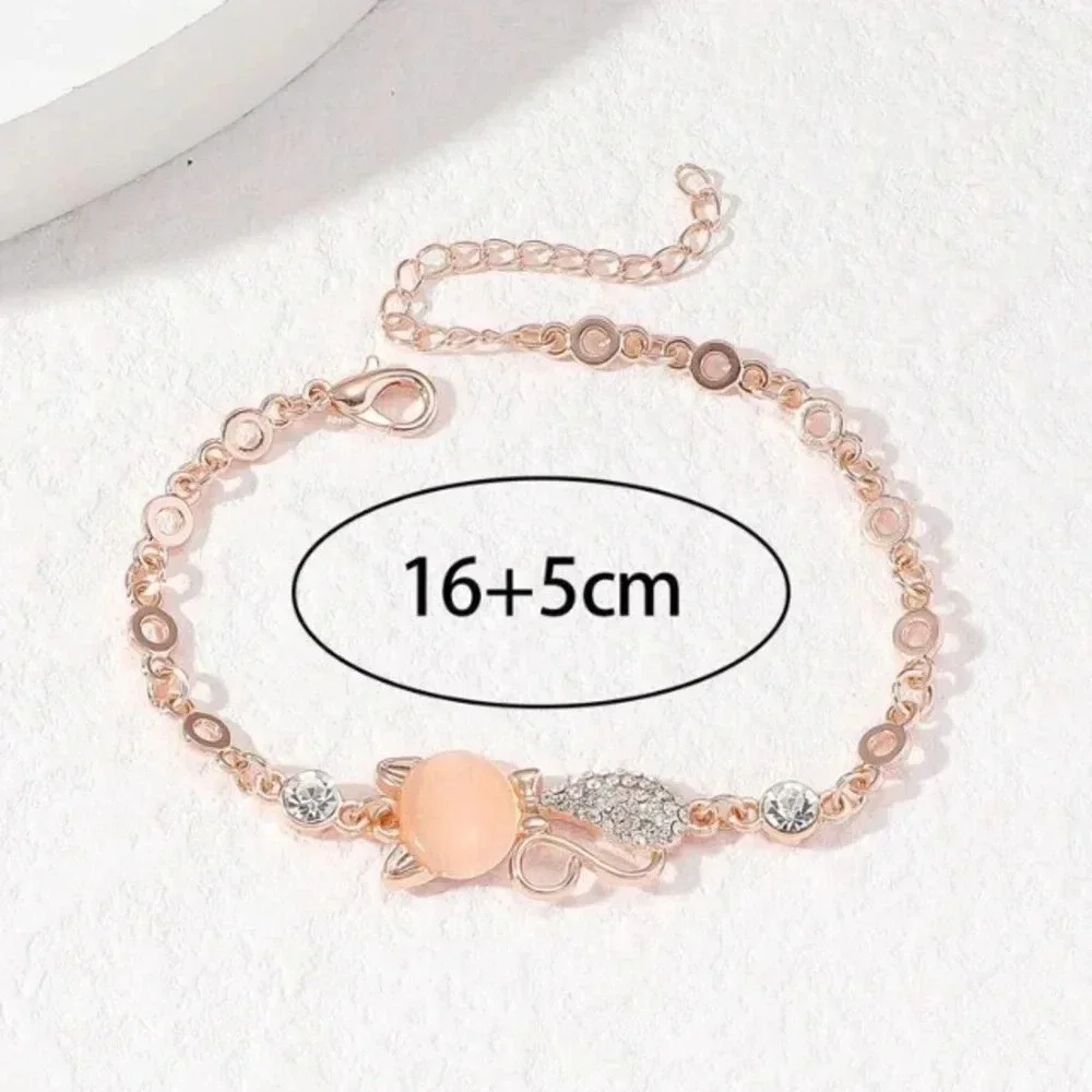 Fashionable pretty rose gold and rhinestone cat bracelet gift women cat lovers